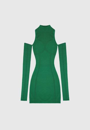 Knitted High Neck Contour Dress - Green | Manière De Voir USA