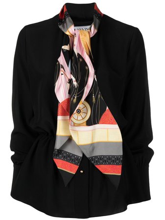 Shop black LANVIN printed pussy bow silk blouse with Express Delivery - Farfetch