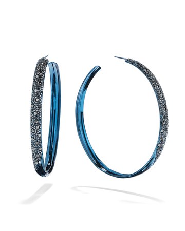 Lana 14k Blue Gold Black Diamond Curve Hoop Earrings | Neiman Marcus
