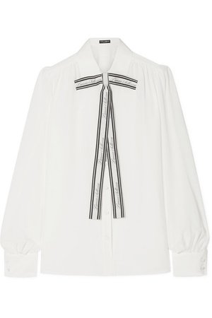 Dolce & Gabbana | Printed pussy-bow silk crepe de chine blouse | NET-A-PORTER.COM