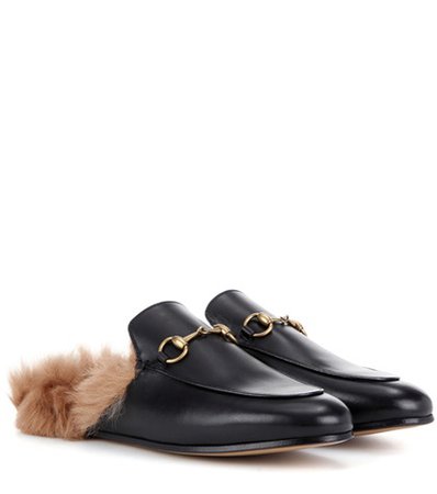 Princetown fur-lined leather slippers