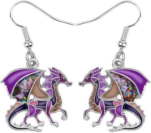 Amazon.com: Enamel Alloy Dinosaur Fantasy Dragon Earrings Drop Dangle Unique Animal Jewelry For Women Kids (Purple): Clothing, Shoes & Jewelry