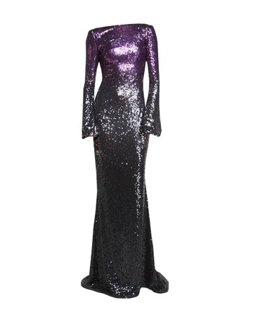 Long-Sleeve Sequined Ombre Gown Black Purple
