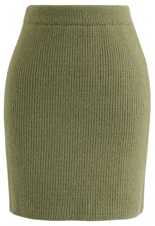 Fluffy Texture Knit Skirt in Army Green - NEW ARRIVALS - Retro, Indie and Unique Fashion