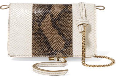 Two-tone Faux Python Shoulder Bag - Ivory