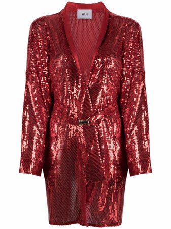 Atu Body Couture sequin-embellished belted wrap coat - FARFETCH