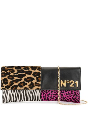 Shop multicolour Nº21 contrast animal pattern clutch bag with Express Delivery - Farfetch