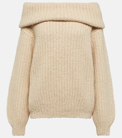 Ribbed Knit Off Shoulder Cashmere Sweater in Beige - Loro Piana | Mytheresa