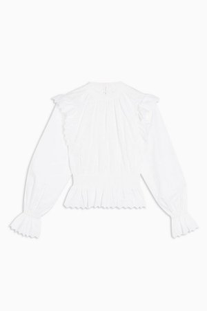 White Shirred Embroidered Blouse | Topshop