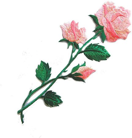 Amazon.com: [Single Count ] Custom and Unique (4 1/8" by 10 1/4" Inches) Flower Gardens Blooming Rose With Thorny Leaves Iron On Embroidered Applique Patch {Hues of Pink and Green}