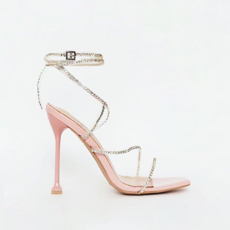 Chantel Pink Patent Clear Diamante Strappy Heels
