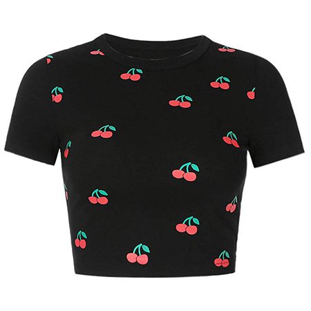 Mirawise Womens Sexy Crop Top Short Sleeve Summer Yellow Devil Slim Crop T Shirt at Amazon Women’s Clothing store: