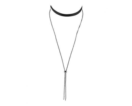 Black Silver Tone Rhinestone Layered Choker Lariat Necklace - Necklaces
