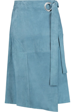 powder blue suede wrap skirt