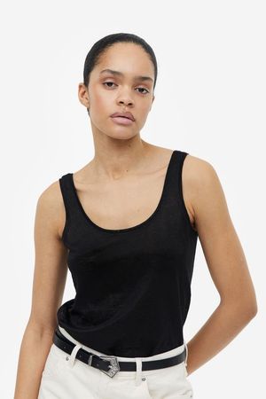 Linen Tank Top - Black - Ladies | H&M US
