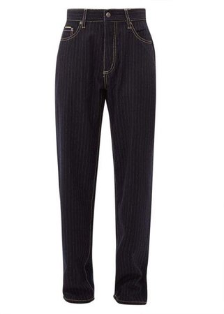 Benz Pinstripe Wool Blend Trousers - Womens - Navy