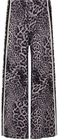 Elephant Striped Leopard-print Stretch-jersey Wide-leg Pants - Gray