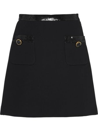 Black Miu Miu Sequinned Trims Short Skirt