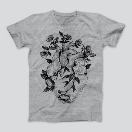 Anatomical Heart T-shirt / Grey Shirt / Floral Print Shirt / | Etsy