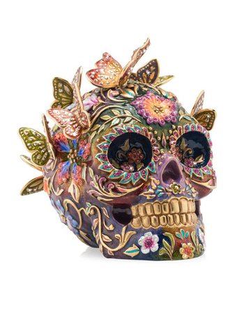 Jay Strongwater Skull with Butterflies Figurine