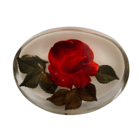Vintage Red Rose Lucite Brooch, Solid Back, 1950s