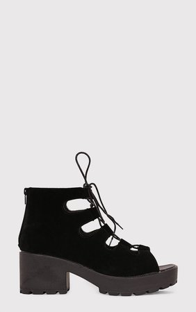 Caprice Black Faux Suede Lace Up Sandals | PrettyLittleThing AUS