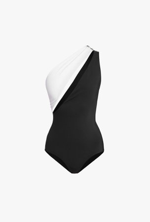 Asymmetrical Black And White Swimsuit With Cut Outs for Women - Balmain.com