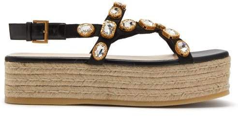 Pepita Crystal Embellished Espadrille Sandals - Womens - Black