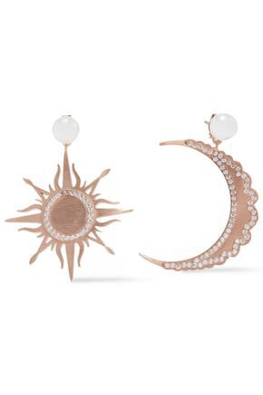 Moon And Sun brushed 18-karat rose gold-plated, faux pearl and crystal earrings | AAMAYA by PRIYANKA | Sale up to 70% off | THE OUTNET