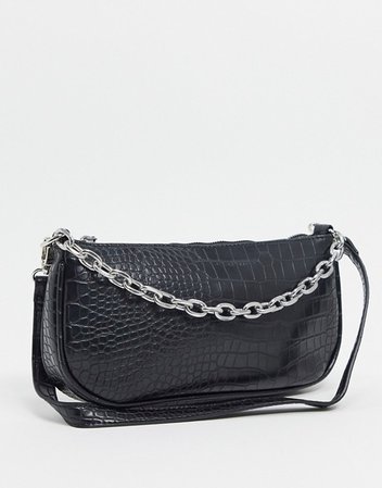 My Accessories London 90s shoulder bag with chain in black croc | ASOS