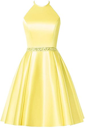 Yellow Satin Halter Dress