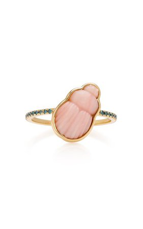 14k Gold Pink Opal Scarab And Blue Diamond Ring By Lito | Moda Operandi
