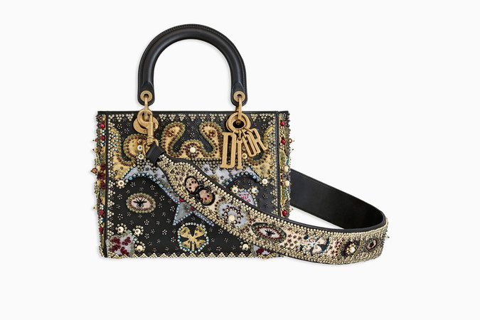 LADY DIOR BAG IN BLACK SMOOTH CALFSKIN EMBROIDERED WITH A BEADED HEART