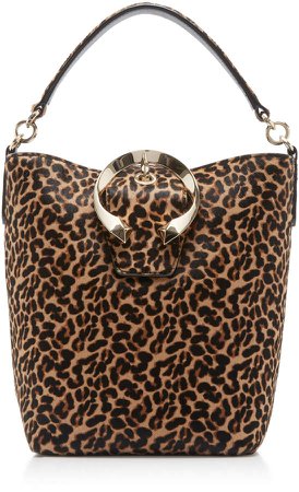 Madeline Leopard-Print Pony Hair Bucket Bag