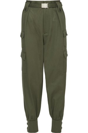 Miu Miu | Belted cotton-gabardine tapered pants | NET-A-PORTER.COM