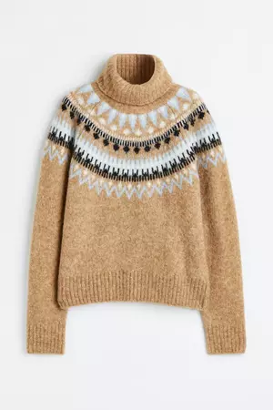 Turtleneck Sweater - Dark beige/patterned - Ladies | H&M US