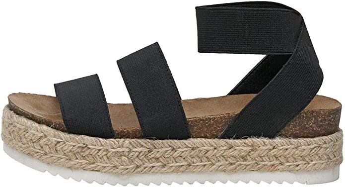 Amazon.com | Cushionaire Women's Mandy Cork Espadrille Wedge Sandal, Black, 9 W | Platforms & Wedges