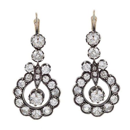 Victorian 9.20 Carats Diamond, 18 Karat Gold, Silver Pendant Earrings For Sale at 1stdibs