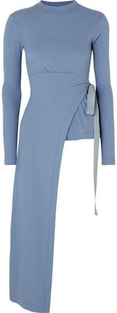 Asymmetric Wrap Stretch-cotton Jersey Top - Blue