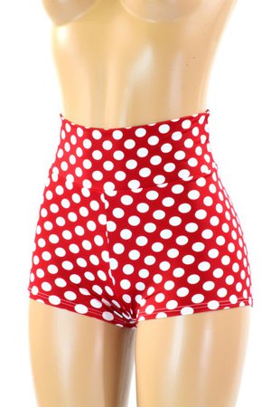 Red & White Polka Dot Print High Waist Pinup Shorts Minnie | Etsy