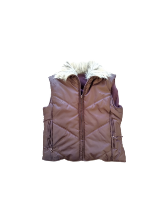 purple sleeveless down jacket with fur