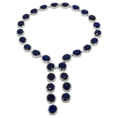 210.54 Carat Sapphires, 17.01 Carat Diamonds, 18 Karat White Gold, Necklace For Sale at 1stDibs