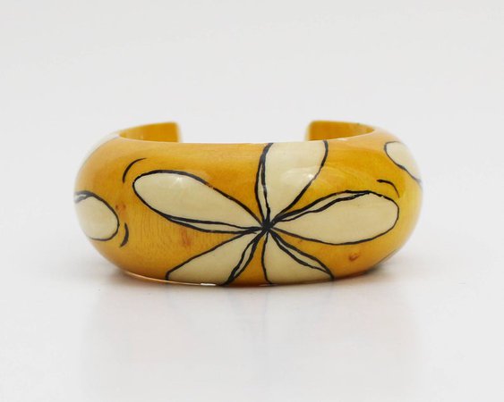 Yellow Wood Bangle Vintage 1960s Hand Painted Bracelet | Etsy