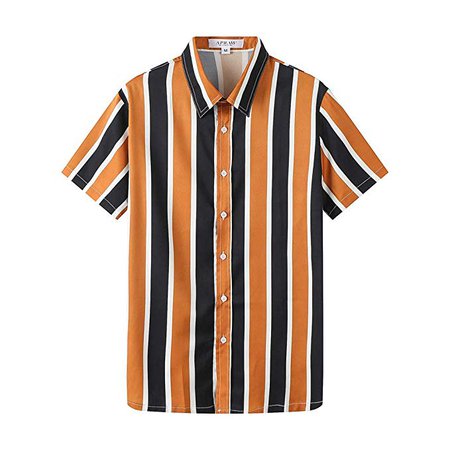 Amazon.com: APRAW Mens Fashion Short Sleeve Casual Slim Fit Vertical Striped Button Down Shirts Orange: Clothing