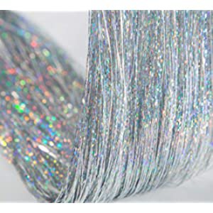 Amazon.com : 47" Holographic Hair Tinsel Shining Silver Professional Sparkle Heat-Resistant Silk Extensions, Easy to Apply, Hair Accessories for Girls, Party Hair, Gifts for Girls (400 Strands, Shining Silver) : Beauty