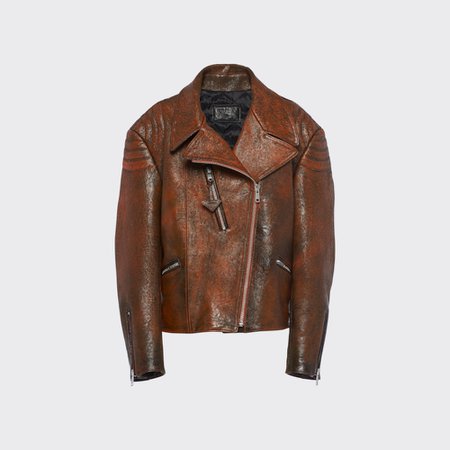 Papaya Leather biker jacket | Prada