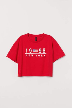 T-shirt with Printed Design - Red