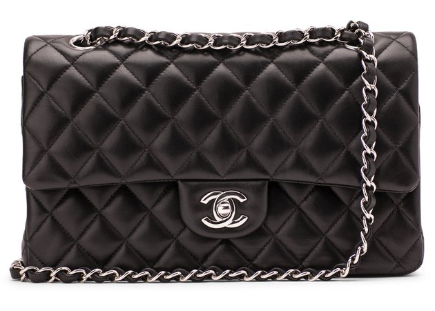 Chanel Classic Double Flap Quilted Lambskin Silver-tone Medium Black
