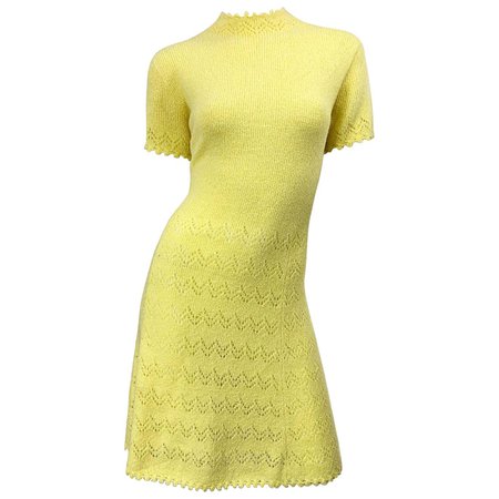 1960s St John Canary Yellow Santana Knit Mod Crochet Vintage A Line 60s Dress For Sale at 1stDibs