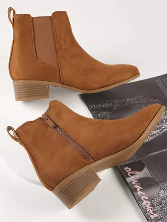Faux Suede Block Heel Ankle Chelsea Booties | SHEIN USA